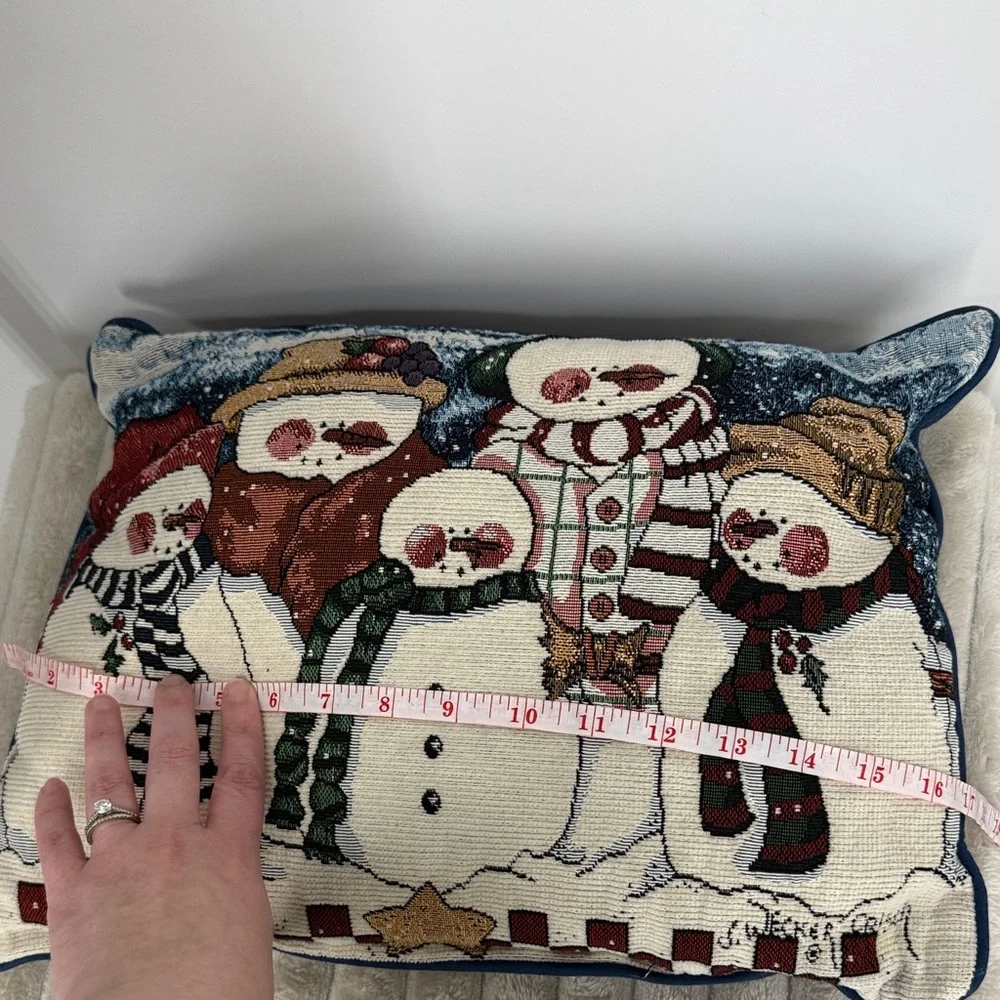 Vintage Snowman Family tapestry accent pillow Holiday Christmas Decor 17” x 12”